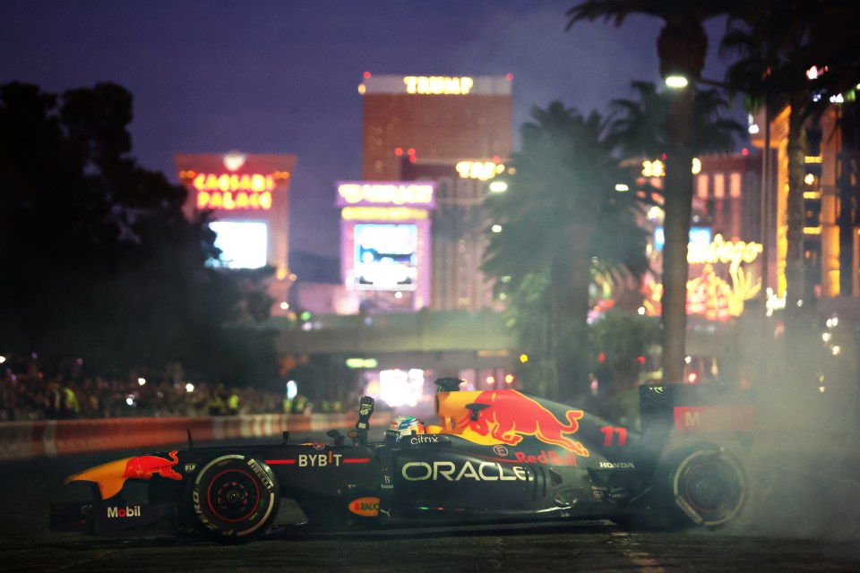 Red Bull's Sergio Perez drove on the Las Vegas strip as part of promo for the race