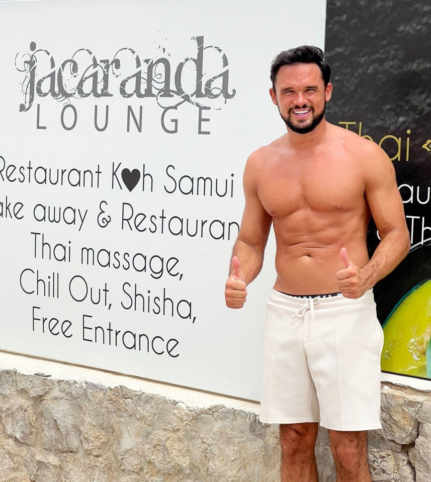 Gareth Gates pictured showing off his ripped body while chilling at Jacaranda Lounge in Ibiza