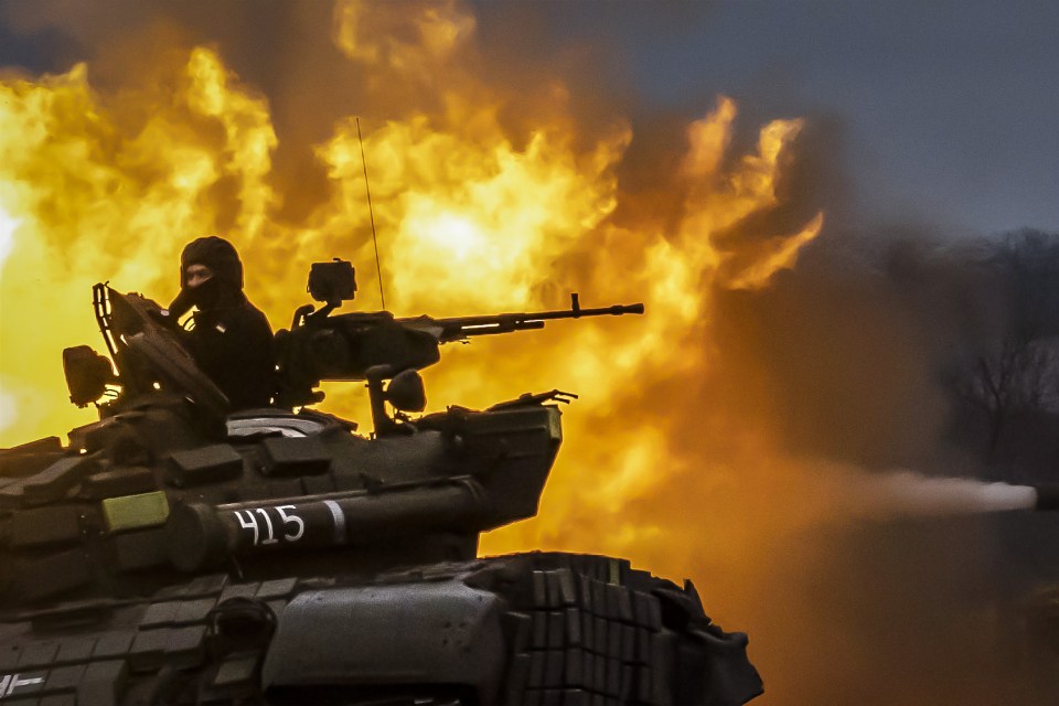 A Ukrainian tank performing firing practice near the frontline area in Zaporizhzhia