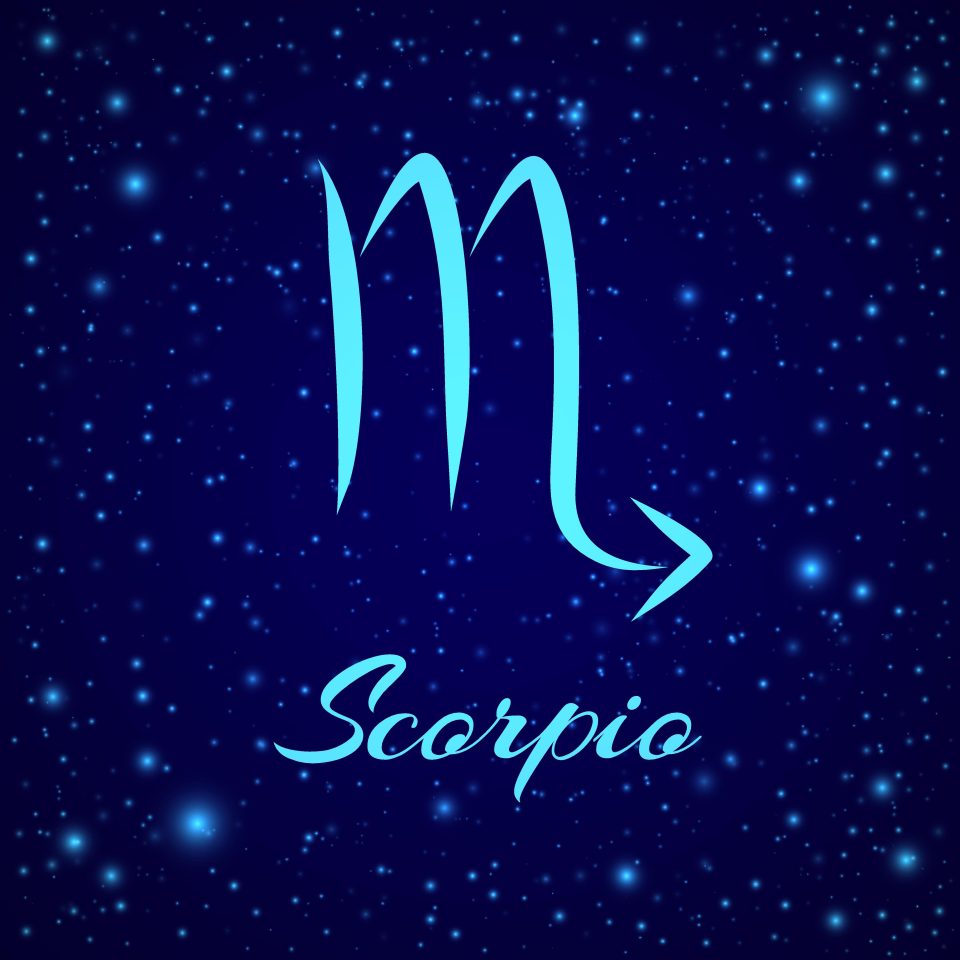 WWGTME Scorpio. Vector zodiac sign on a night sky