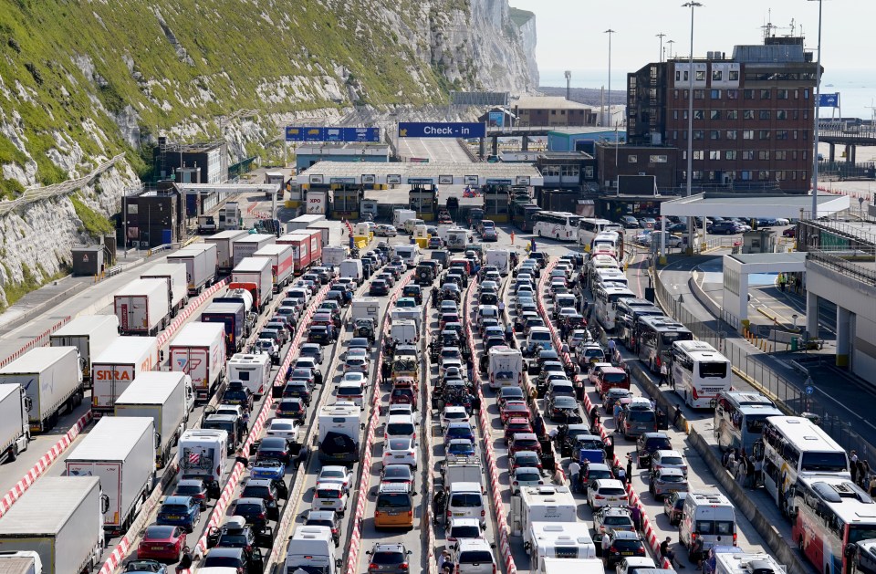 Vehicles queue for ferries at the Port of Dover, Kent