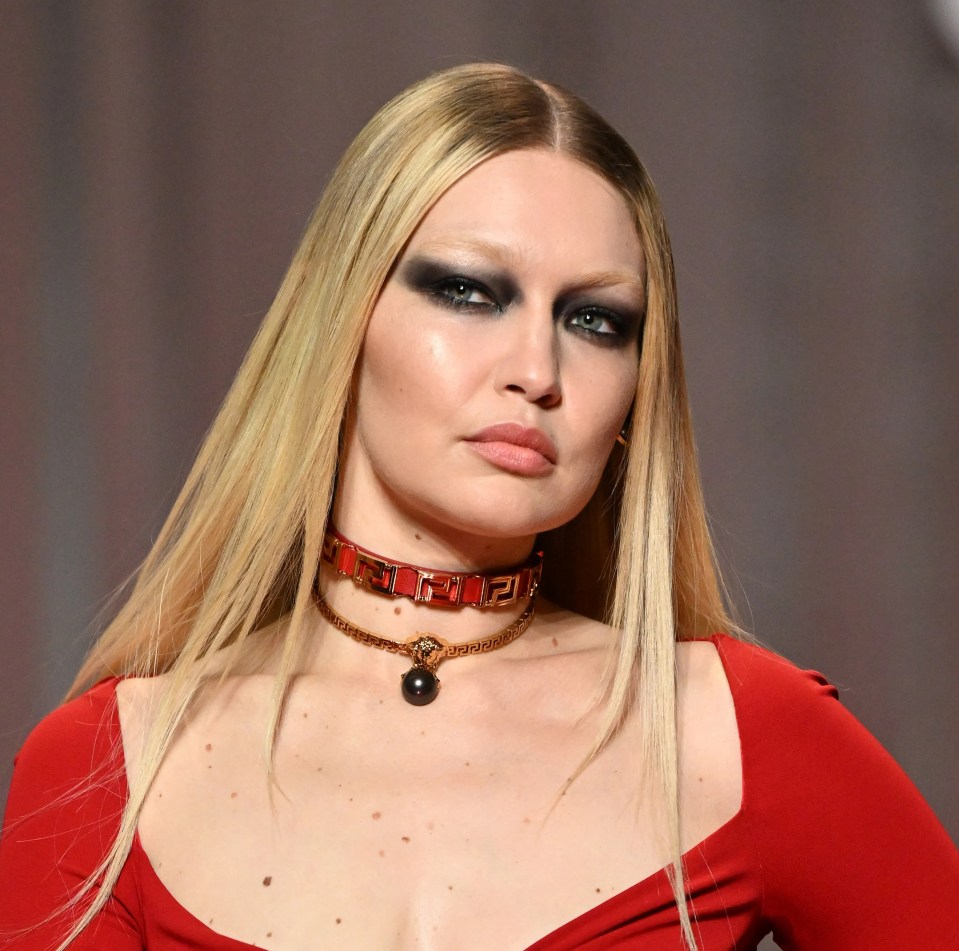 Gigi Hadid bleached her brows for the Versace fashion show on February 25, 2022