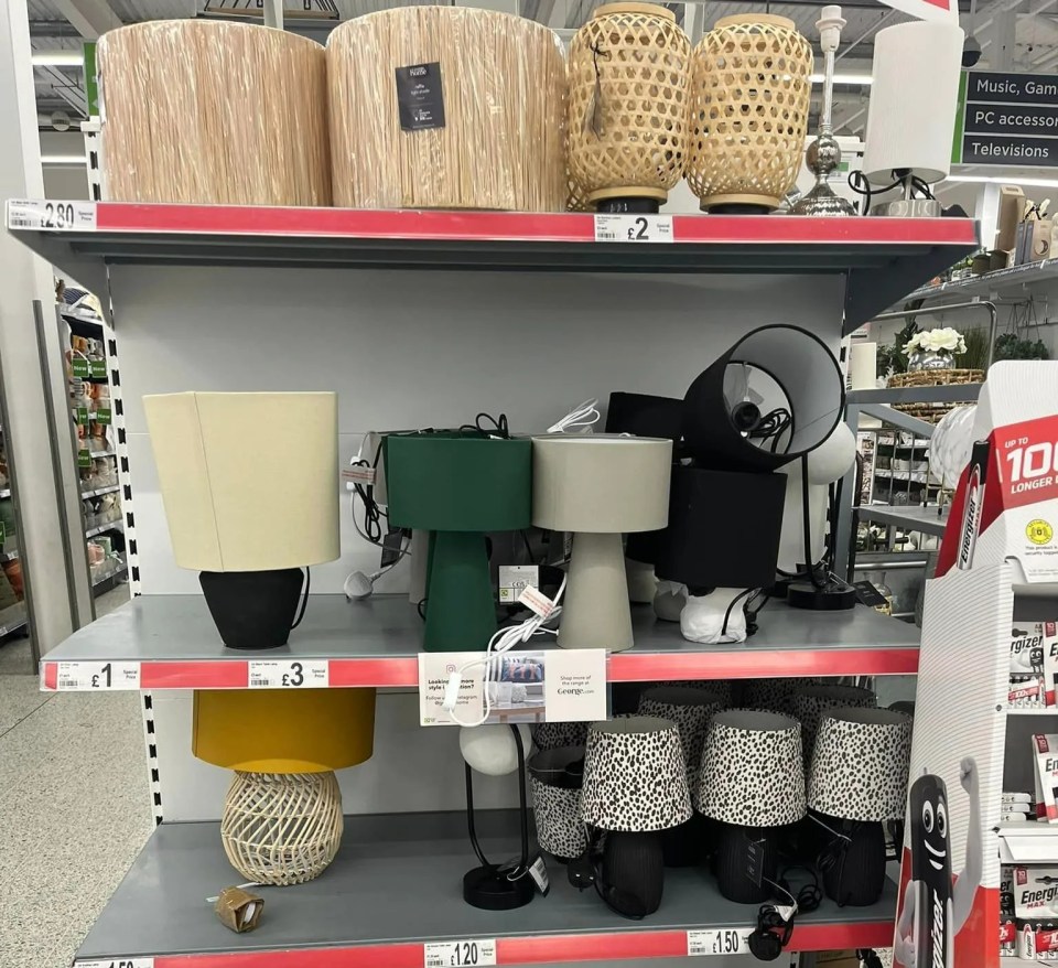 Stylish table lamps have been slashed in price in Asda stores across the country