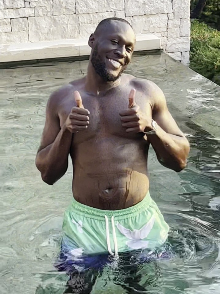 Stormzy enjoyed a dip in the hotel pool