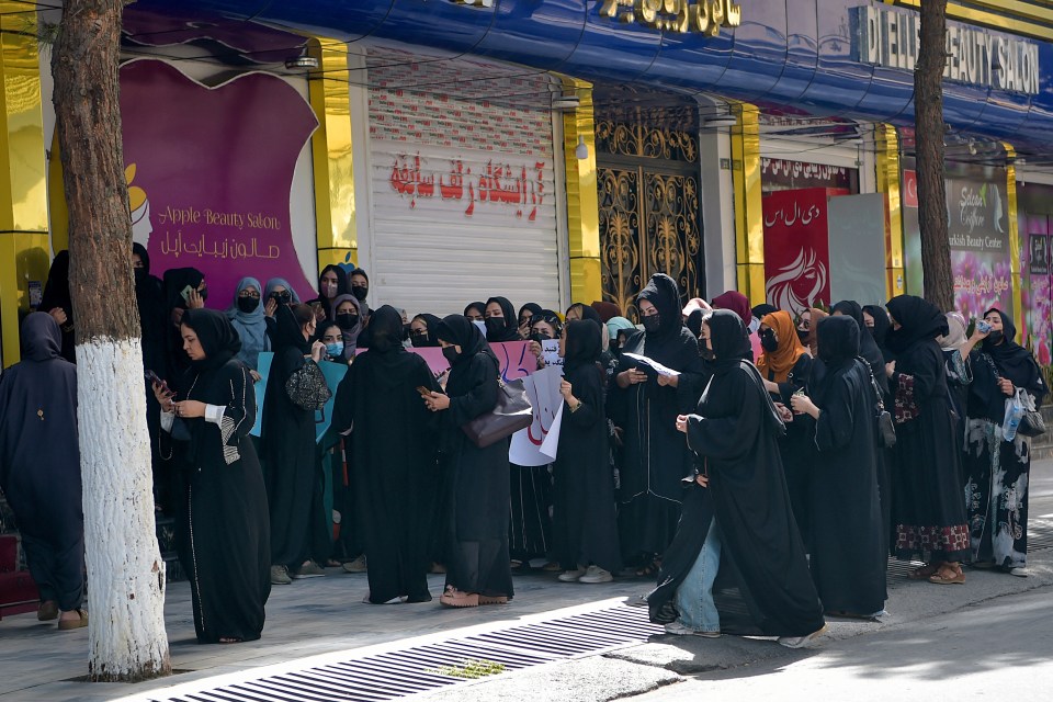 Protesters at a Kabul beauty salon last month