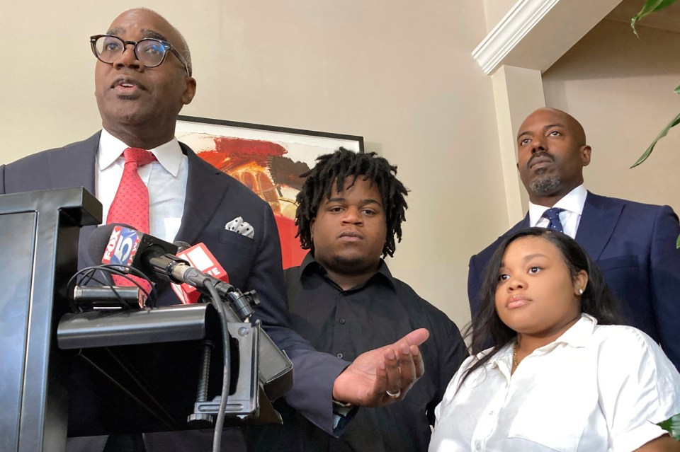 Attorney Roderick Edmond, from left, joined by Treveon Isaiah Taylor, Sr., Jessica Ross and attorney Cory Lynch