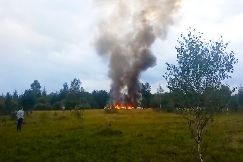 The crash site after Prigozhin’s private plane was blasted out of the sky