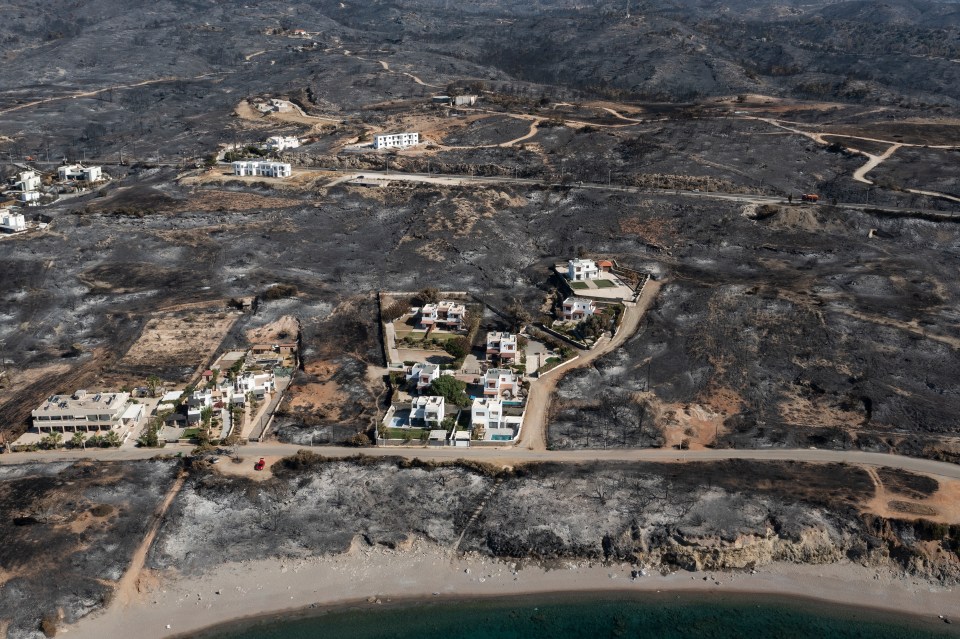 The coastline of Rhodes has been left blackened and scorched by the fires