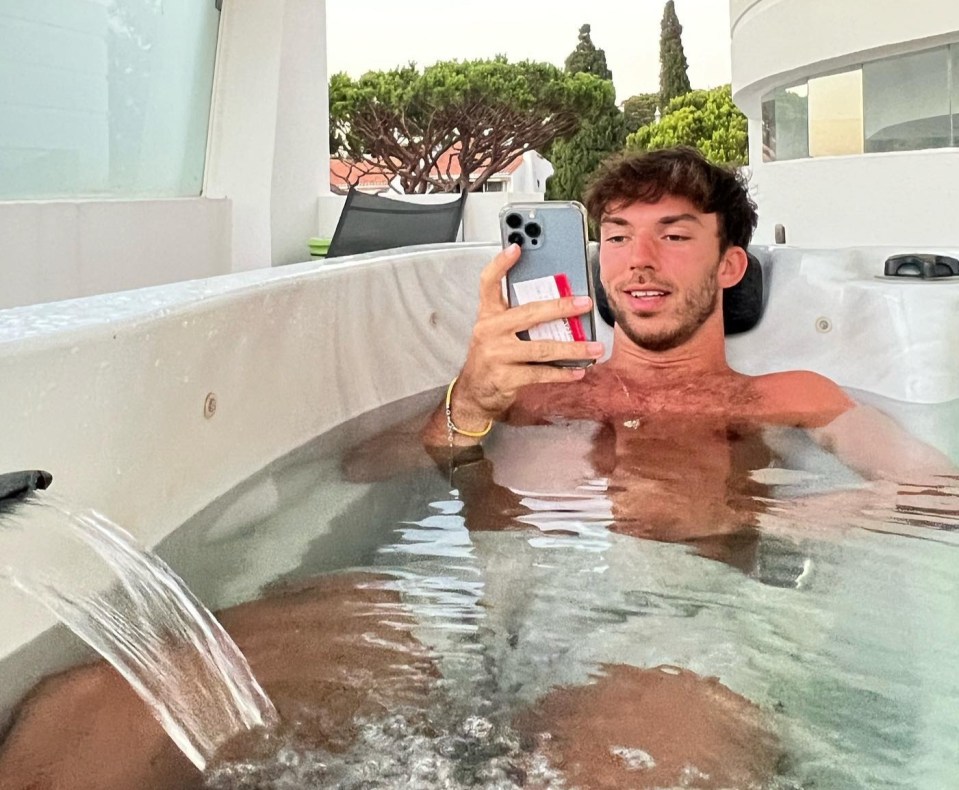 Pierre is enjoying some down time, pictured here relaxing in the hot tub