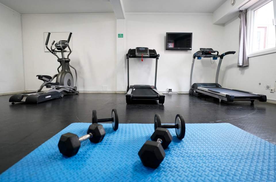 Migrants can also work out with gym equipment