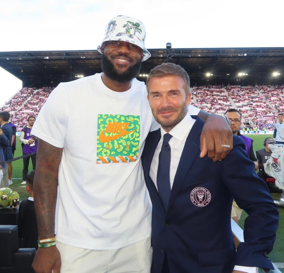 Sports pals LeBron James and David Beckham pose for a snap in Fort Lauderdale