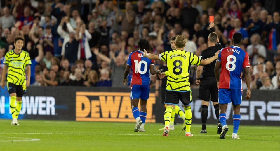 Takehiro Tomiyasu saw red for two quickfire yellow cards