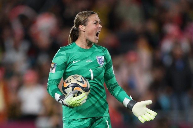 SYDNEY, AUSTRALIA - AUGUST 20: Mary Earps of England reacts after saving a penalty taken by Jennifer Hermoso of Spain (not pictured) during the FIFA Women's World Cup Australia &amp; New Zealand 2023 Final match between Spain and England at Stadium Australia on August 20, 2023 in Sydney, Australia. (Photo by Elsa - FIFA/FIFA via Getty Images)