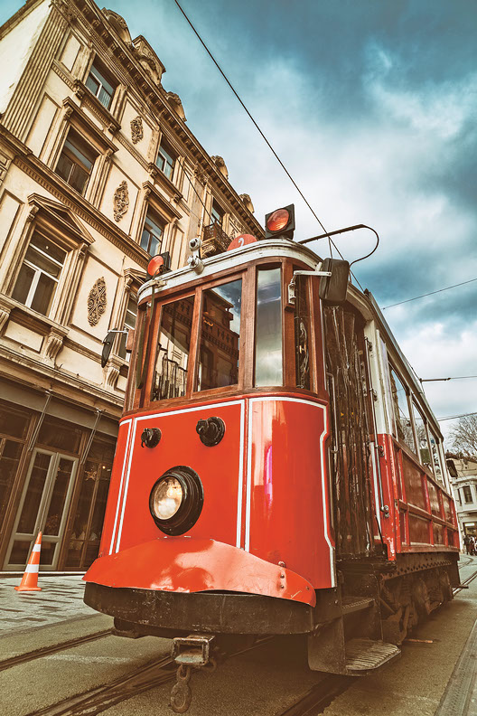 Nostalgic Red Tram At Tunel, Beyoglu, Istanbul, Turkey