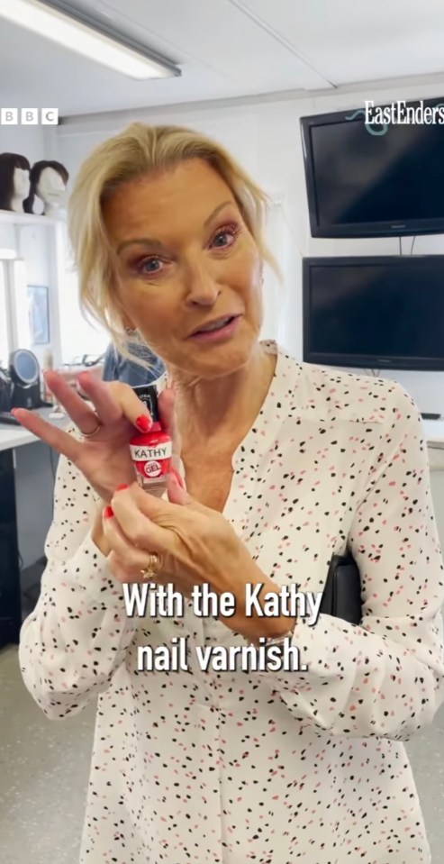 The actress plays Kathy Beale and even has specific nail polish for the character