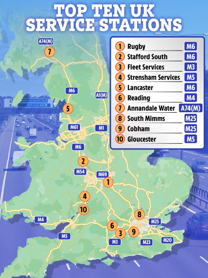 A map showing Rich's top ten service stations