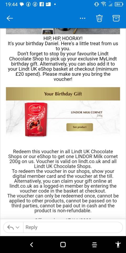 Lindt customers can get free chocolates on their birthday