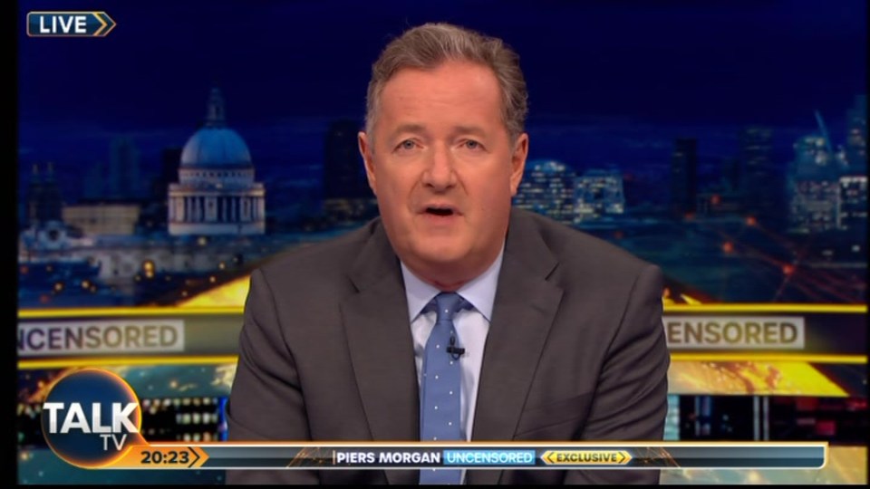 Piers Morgan hosts a show Monday-Thursday on TalkTV at 8pm