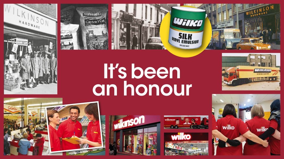 Wilko said 'it's been an honour' to serve its customers