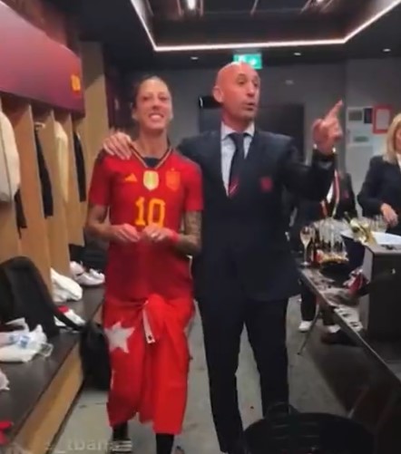 Spanish FA chief Luis Rubiales was seen in the dressing room of the women's team