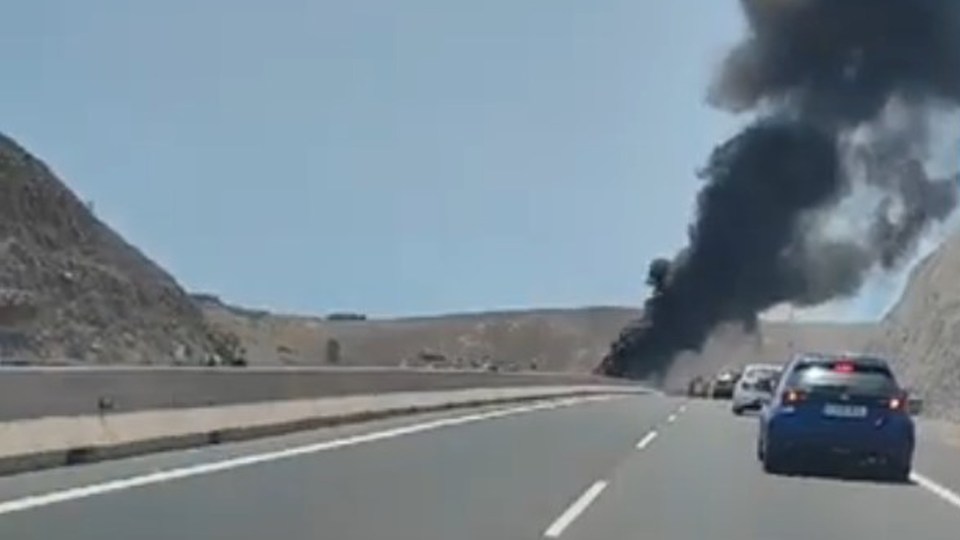 Huge plumes of black smoke were seen rising into the sky