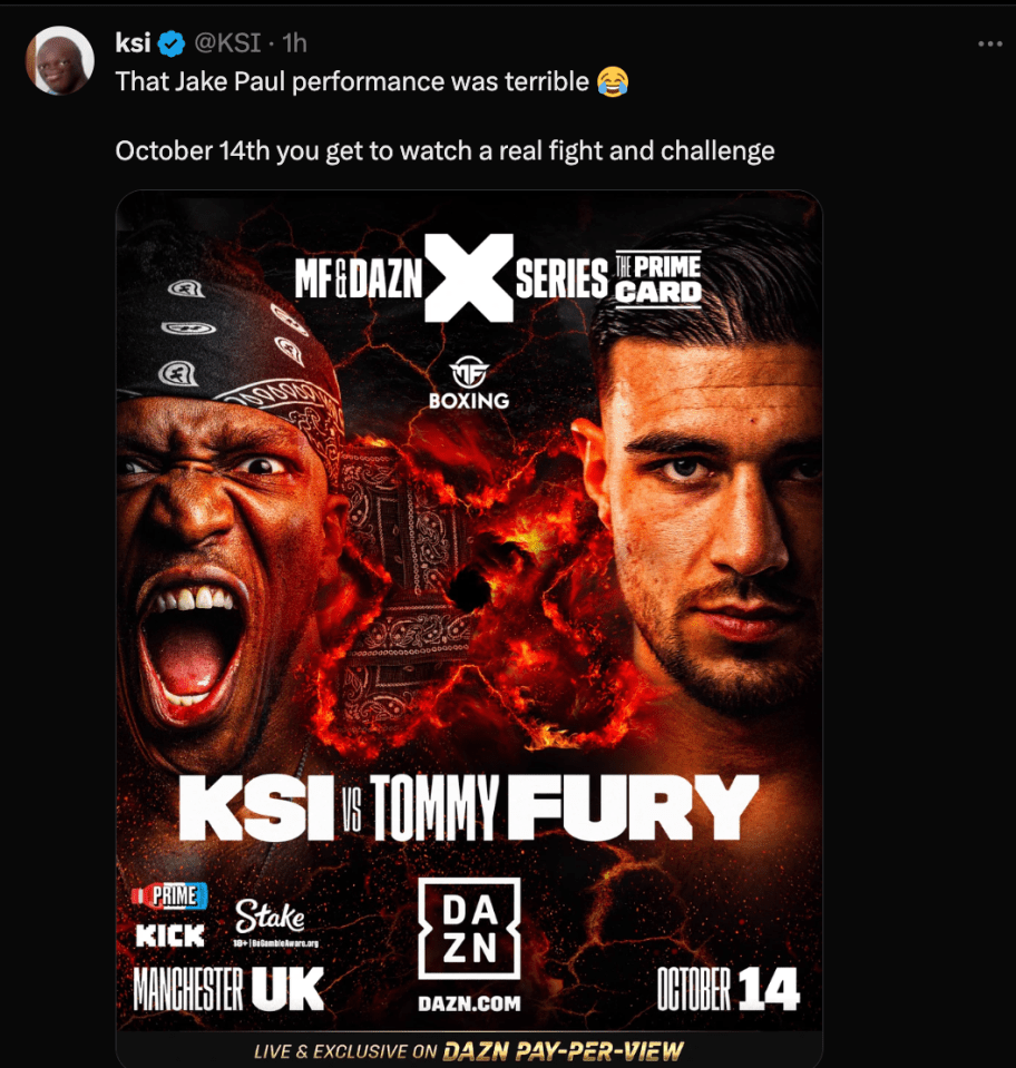 Bitter rival KSI quickly trolled KSI after seeing his victory over Nate Diaz