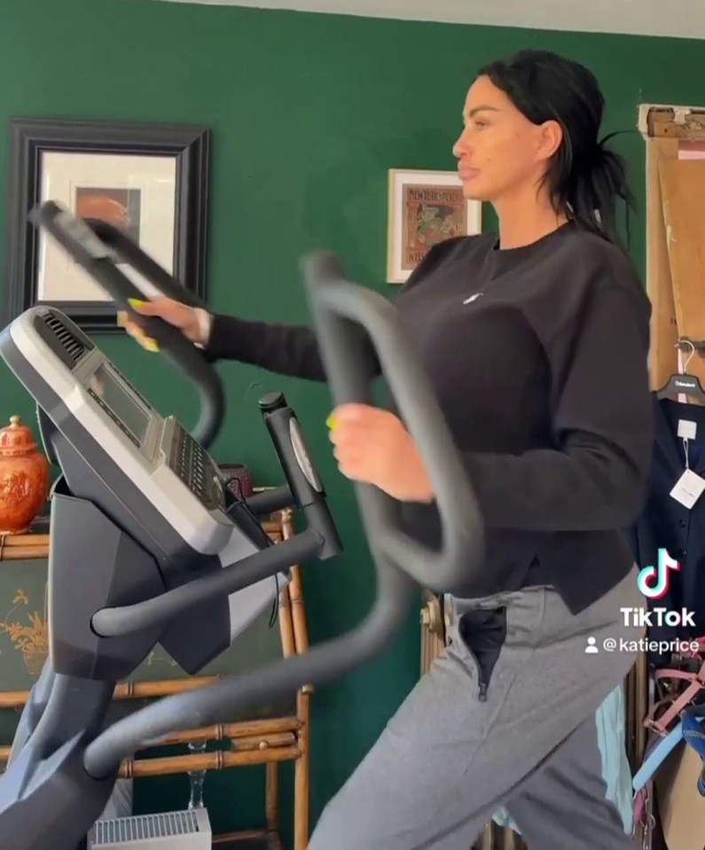 Katie pretended to use the treadmill at one point