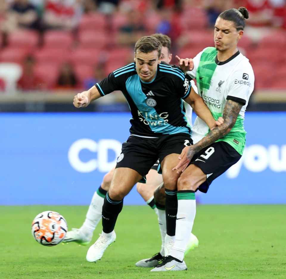 New Leicester signing Harry Winks in pre-season action against Liverpool