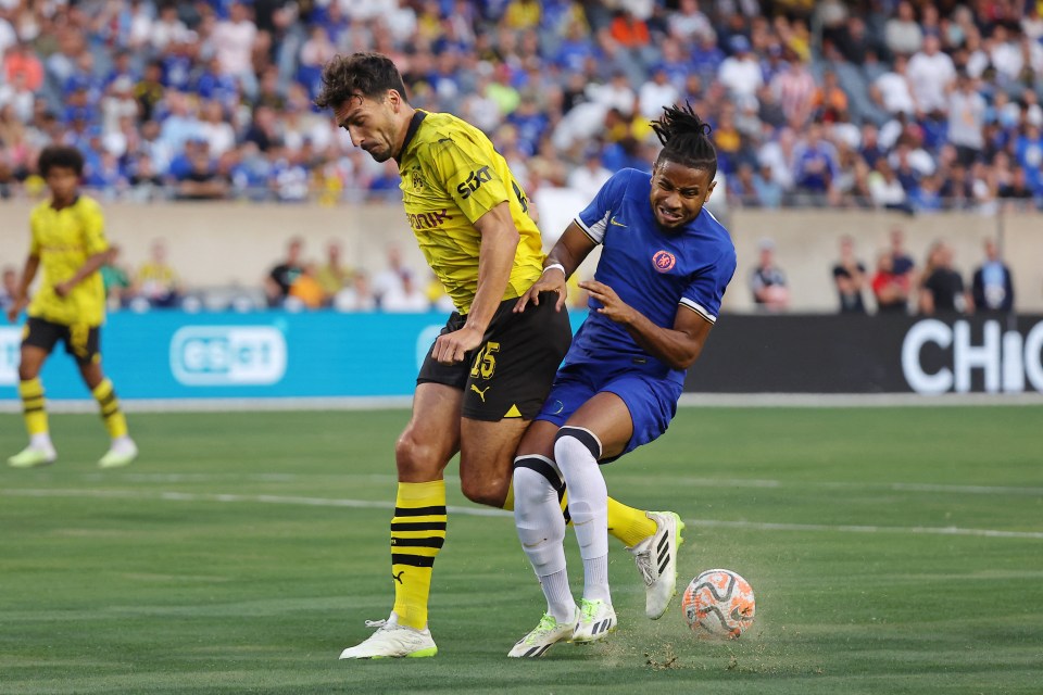 Christopher Nkunki clashed with Mats Hummels early in the pre-season clash with Borussia Dortmund