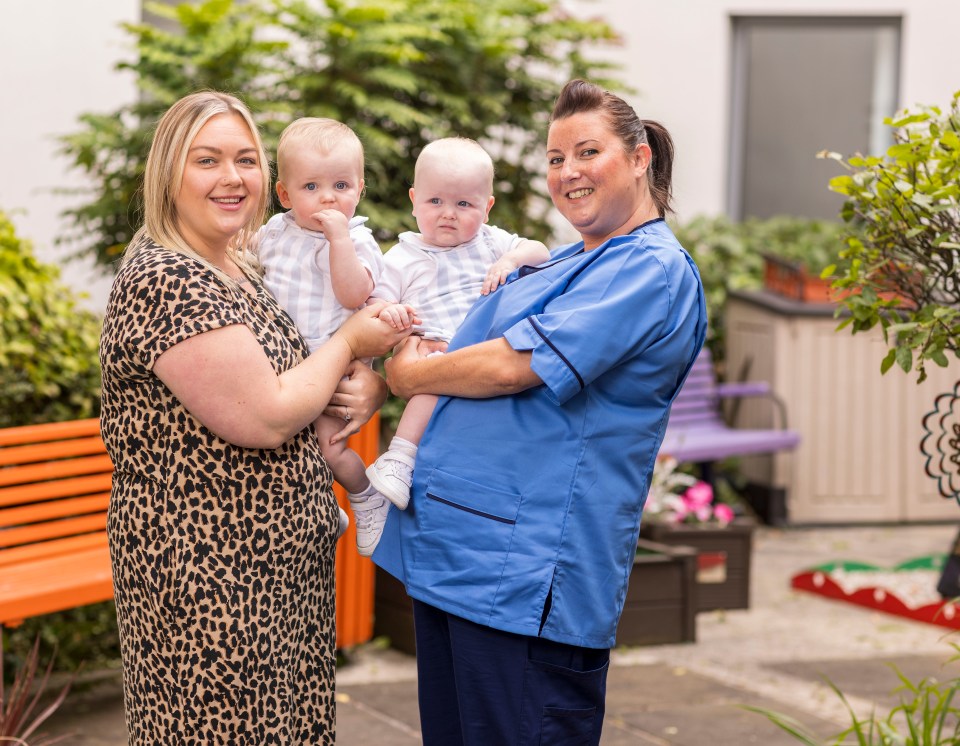 Who Cares Wins awards Best Midwife nominee Valerie Ferry with mum Amy McNaughton, 31, her son Jace and his twin brother Jude