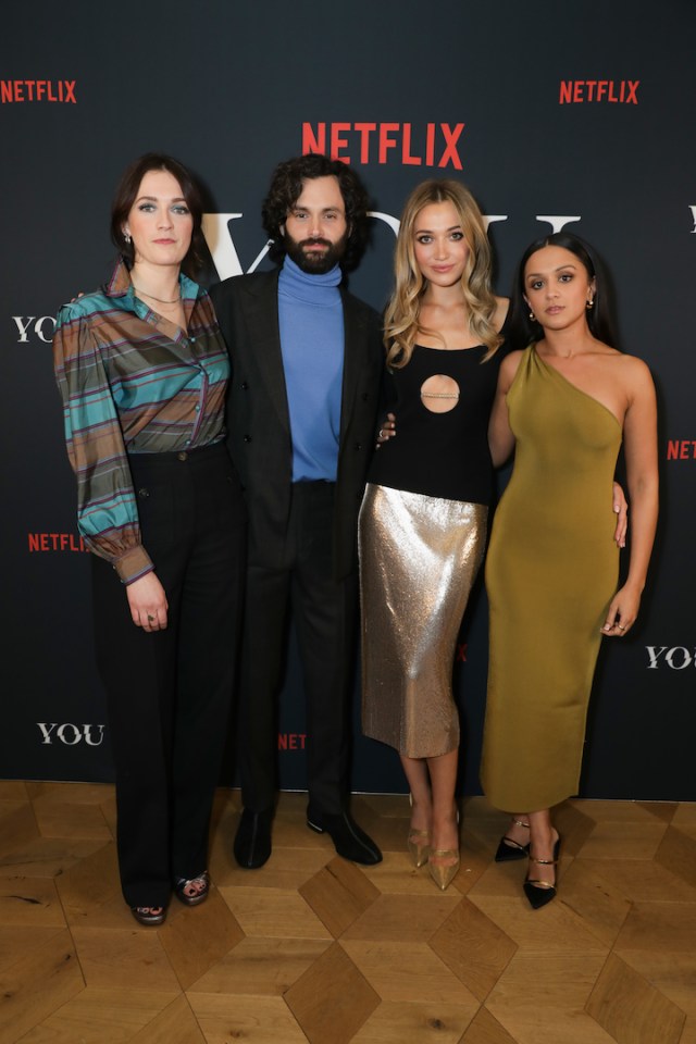 Co-stars Charlotte Ritchie, Penn Badgley, Amy-Leigh Hickman and Tilly at a screening in London