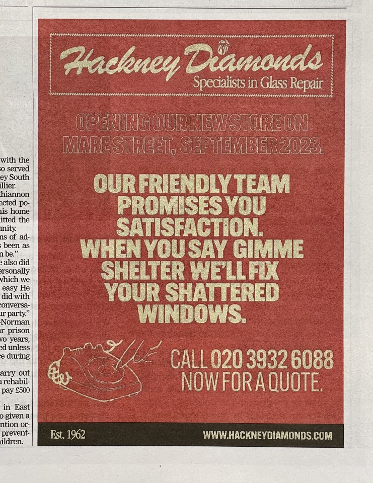 Their savvy record label team put the news out by using a newspaper advert in the Hackney Gazette