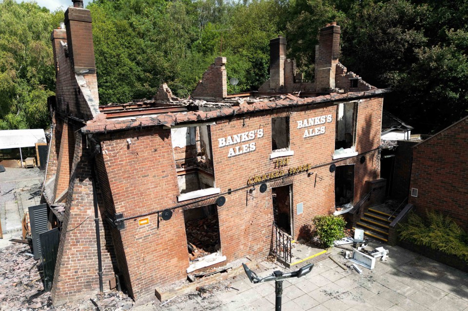 The burnt out remains of The Crooked House pub near Dudley