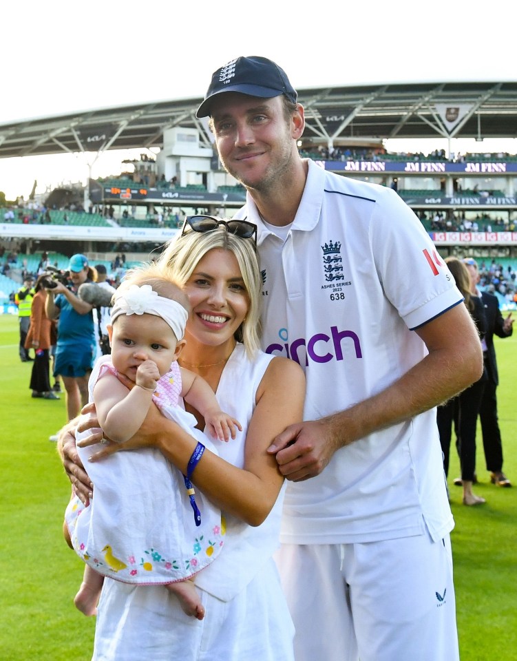 Stuart Broad, pictured here with fiancée Mollie King and daughter Annabella, is in line for a knighthood, according to MPs