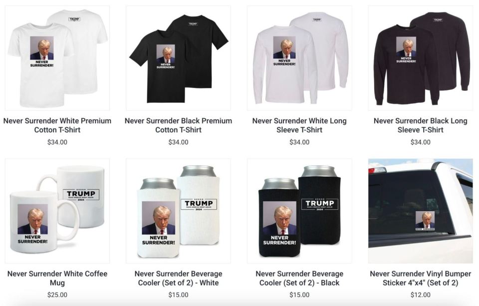 Donald Trump merchandise is now available featuring his scowling mugshot