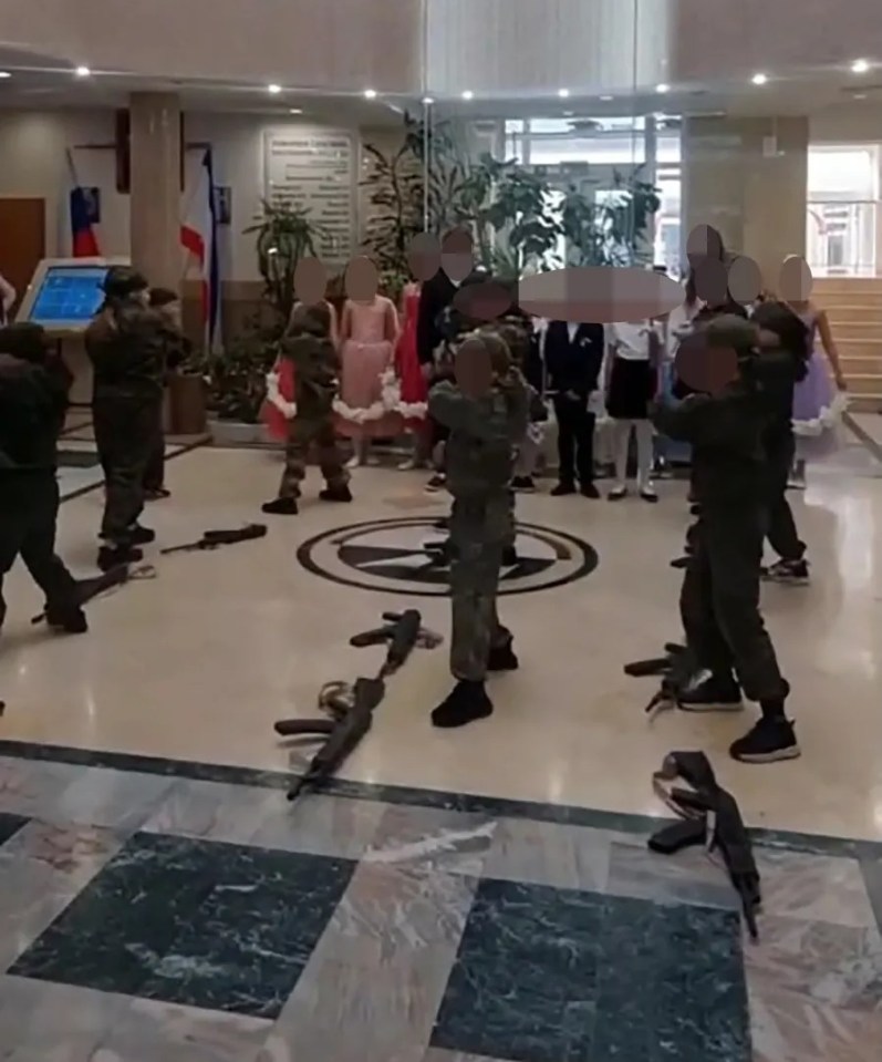 Children performed a disturbing military routine in one Russia school