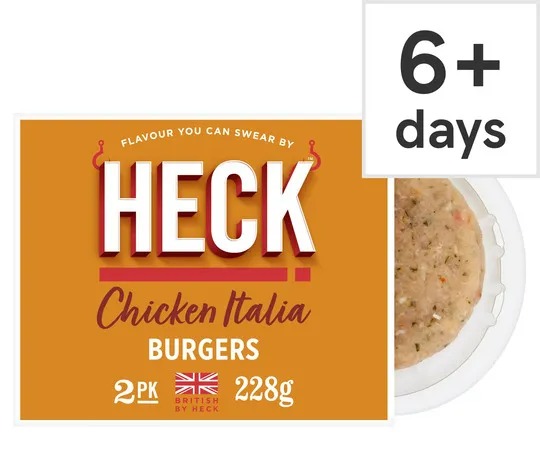 Heck chicken burgers contain roughly half the calories of standard beef burgers