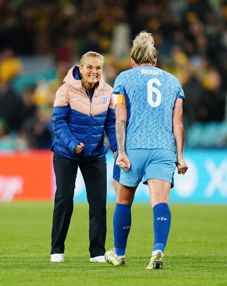 England boss Sarina Wiegman celebrated with captain Millie Bright