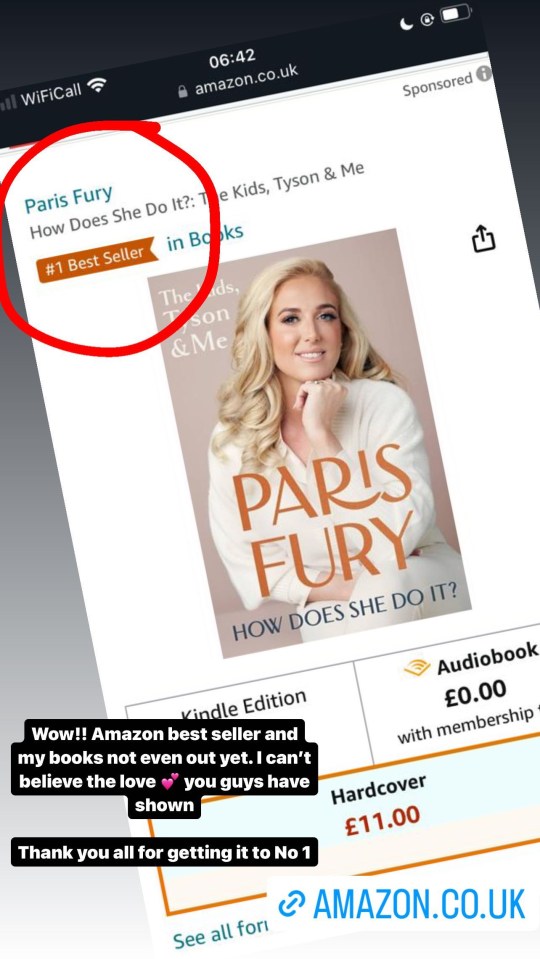 Paris Fury thanked fans for getting her upcoming book to the top of Amazon’s bestseller list