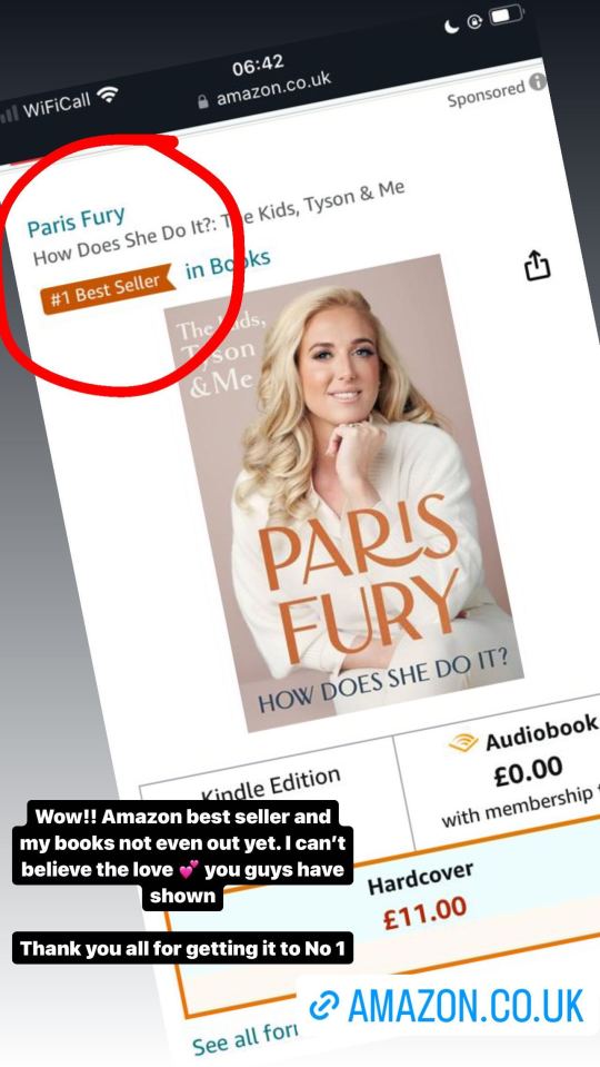 Paris Fury thanked fans for getting her upcoming book to the top of Amazon's bestseller list