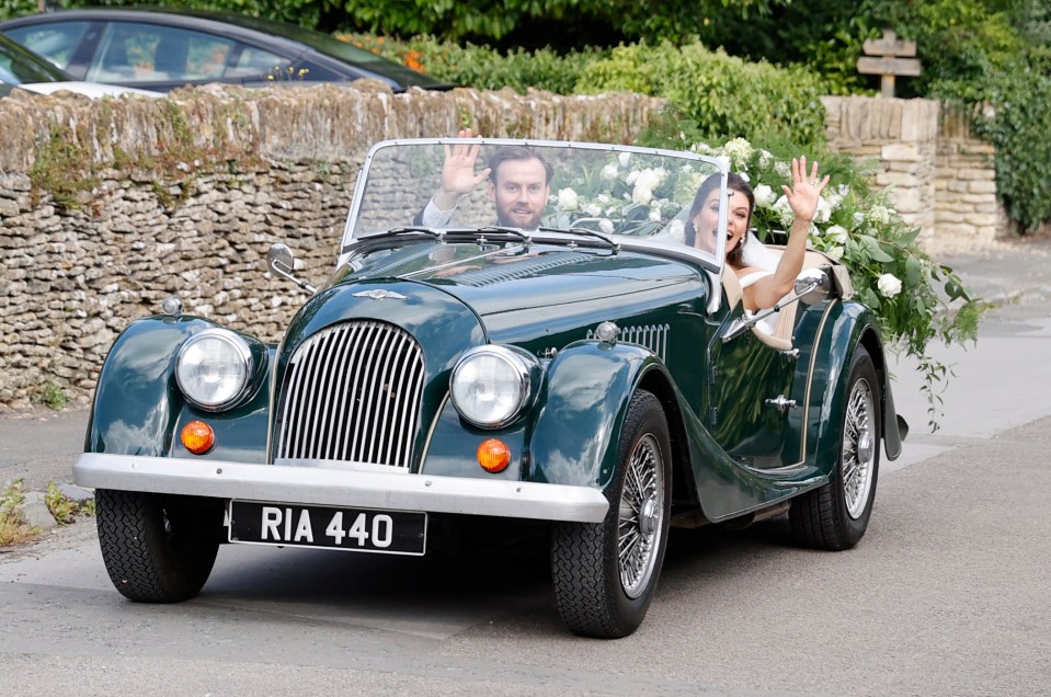 They drove off in a classic car from the church in the Cotswolds