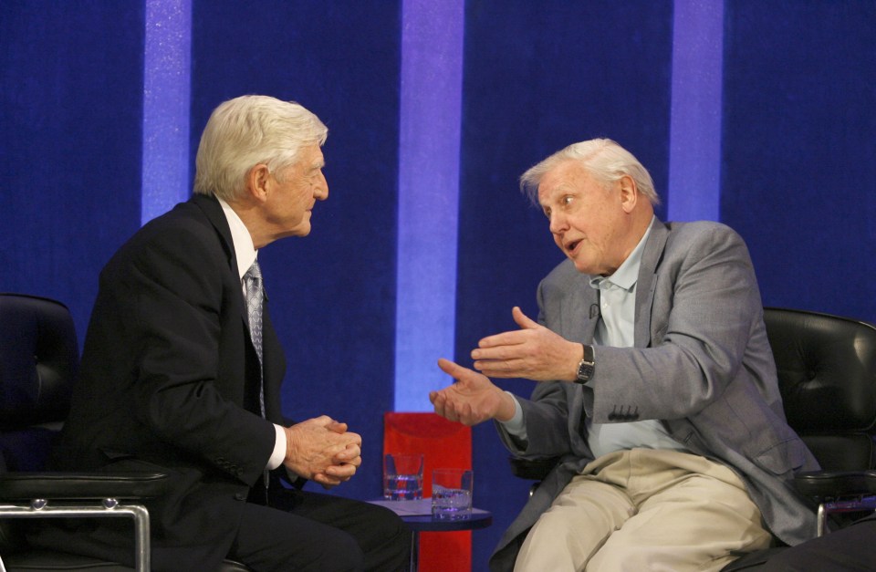 Editorial use only Mandatory Credit: Photo by Ken McKay/Shutterstock (715963bm) Michael Parkinson, David Attenborough 'Parkinson' TV Programme, London, Britain - 15 Dec 2007 Chat show legend Michael Parkinson had to fight back the tears as he interviewed the last ever guests to appear on his long running TV show.The TV favourite had a "wish list" of star names who he wanted to appear on his penultimate show, and the end result is a star-studded two hour special which includes the likes of David Beckham, Sir Michael Caine, Dame Judi Dench, Dame Edna Everage, Billy Connolly and Peter Kay. Other guests were jazz star Jamie Cullum and Sir David Attenborough. Parkinson announced this current series of his chat show would be his last earlier this year. He is also to end his weekly programme on BBC Radio 2 so he can pursue other projects and write his autobiography. As the show drew to a close Parkinson was visibly moved as he received a standing ovation from the studio audience. He commented, ``Over the years it has been a privilege to meet some of the most intelligent and interesting people''. He summed up decades of chat by adding, ``It's been a great joy, and I shall miss it''.