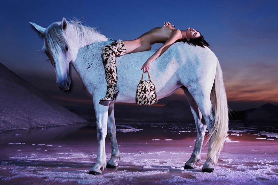 The model posed completely naked on top of the horse for Stella McCartney's campaign