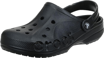 Crocs come in a variety of styles, but the classic black Baya is always a favourite.