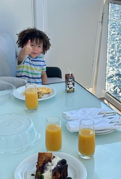 Brooke captured eldest son Mexx, aged three, enjoying breakfast in his cabin