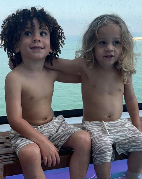 Brooke captured her sons wearing matching swim shorts