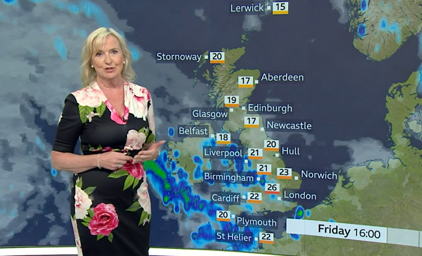 Carol Kirkwood delivers the weather news