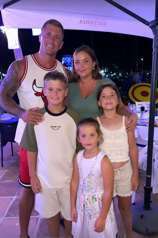 Jacqueline with husband Dan, daughters Ella and Mia and stepson Teddy