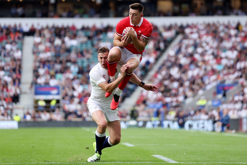 Freddie Steward was sent to the sin bin for this tackle on Josh Adams