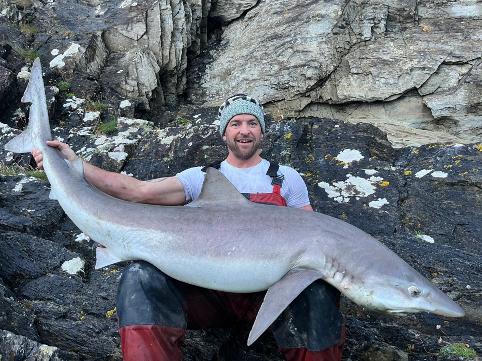 Angler Kyle Bishop landed the massive shark off the coast of Devon